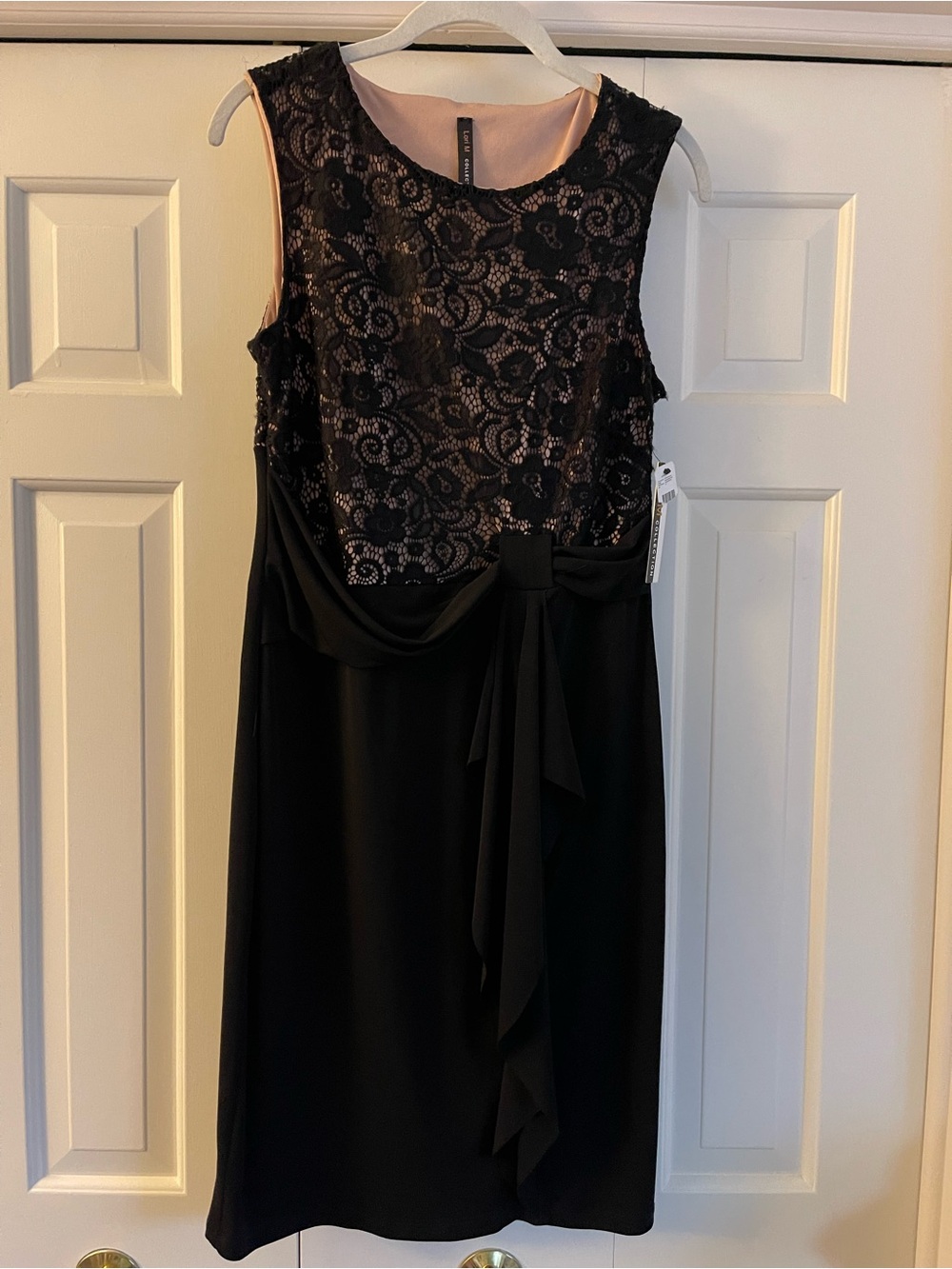 Black Lace-Overlay Midi Dress with Side Tie